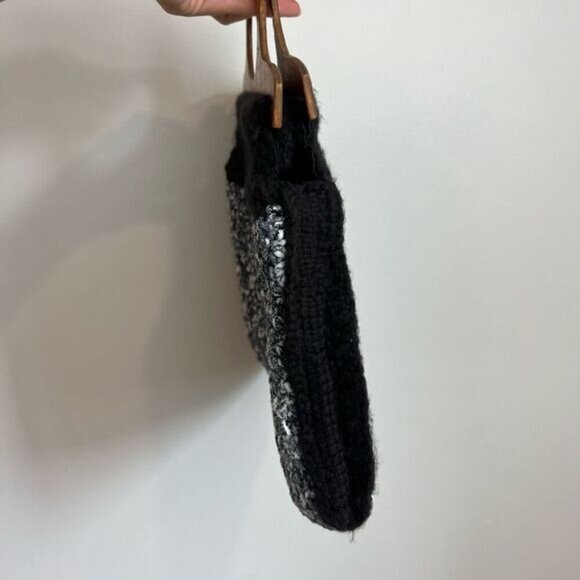 Vintage Handmade Woven Minimalist MCM Boho Clutch Bag Purse Wood Handle Retro - Picture 7 of 11